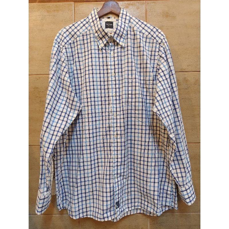 (B26) เสื้อเชิ้ต OLYMP แขนยาว ลายสก๊อต อก 50 " ยาว 32 "