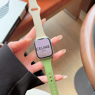 สายนาฬิกาหนังแท้ เหมาะสำหรับ iwatch11/10/9/8/7/6/5/4/3/2/1se ตะปูเดี่ยว สายรัดสีทึบขนาดเล็ก 49/46/45/44/42/41/38/40mm