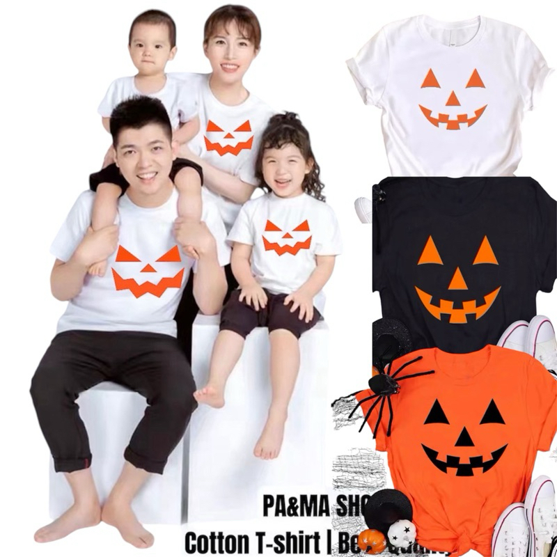 เสื้อยืดสีส้มสกรีนลายฮาโลวีน Halloween ผีฟักทองคอกลมไซต์ เด็ก-ผู้ใหญ่ สินค้าไทยพร้อมส่ง