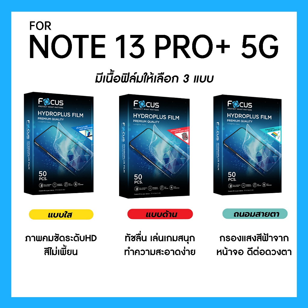 ฟิล์มไฮโดรพลัส Focus สำหรับ Xiaomi Redmi Note 13 Pro Plus 5G เต็มจอ มีอุปกรณ์ติดฟิล์มให้