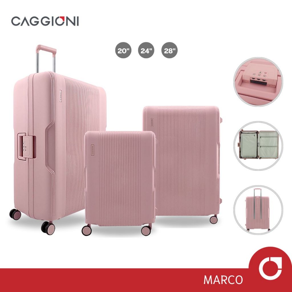 CAGGIONI กระเป๋าเดินทางล้อลาก แบบโครง รุ่นมาโคร (C22011) [20/24/28 นิ้ว]TAS Lock ล้อคู่ วัสดุ PP ทนทาน - สีชมพู
