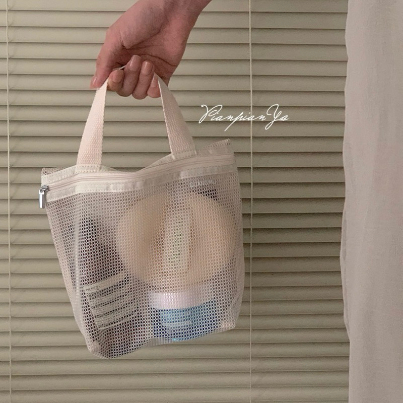 พร้อมส่ง🍑 กระเป๋า Travel bag กระเป๋าจัดระเบียบ มีหูหิ้ว กระเป๋าเครื่องสำอางค์ มินิมอล กระเป๋าตาข่าย 04073