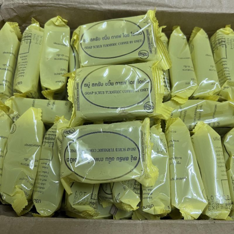 onet turneric coffee scrub soap 36g สบู่ สิว ฝ้า กระ โอเน็ต onet turmeric 36 กรัม