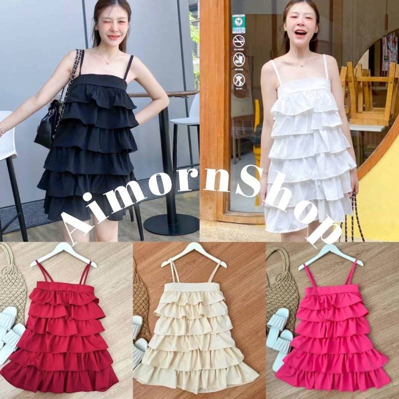 aimornshop เดรสสายเดี่ยว ทรงขนมชั้นผ้าครัช งานใส่น่ารัก ด้านหลังเป็นสม็อคใส่เที่ยวชิวๆ ฮิตสุดดด
