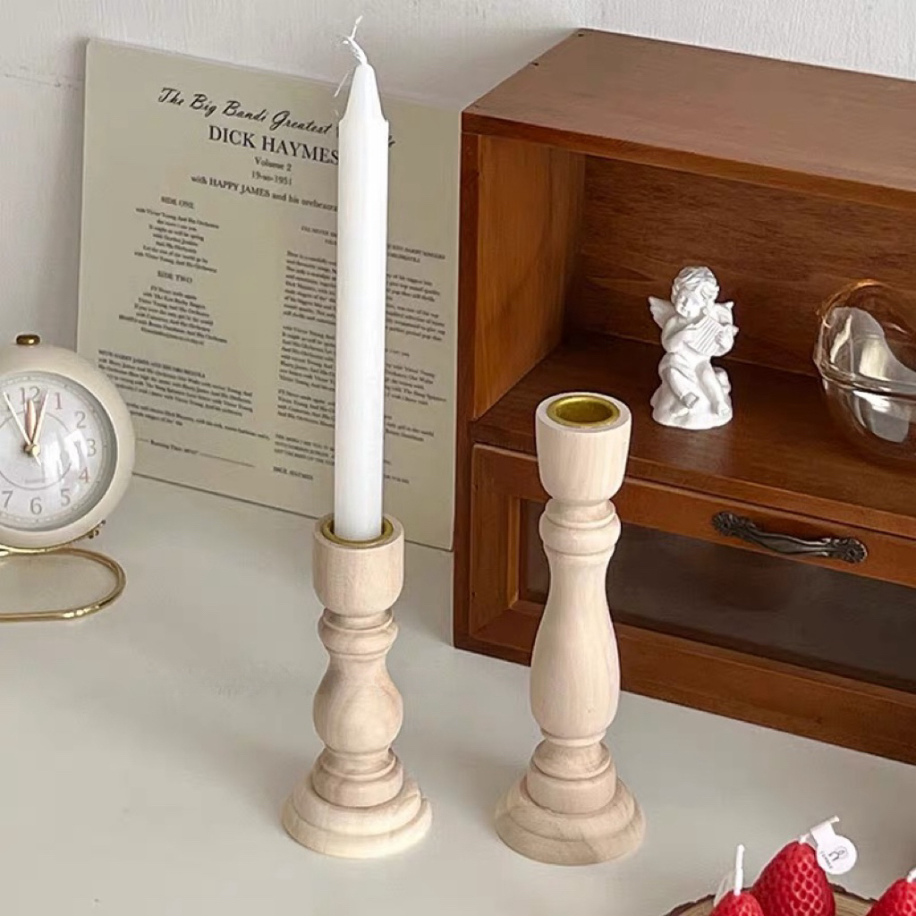 OurHome [พร้อมส่ง] เชิงเทียนไม้ Wooden candlestick holder เชิงเทียนอาหารค่ำใต้แสงเทียนการถ่ายภาพอุปกรณ์ประกอบฉากตกแต่ง รูปที่ 2