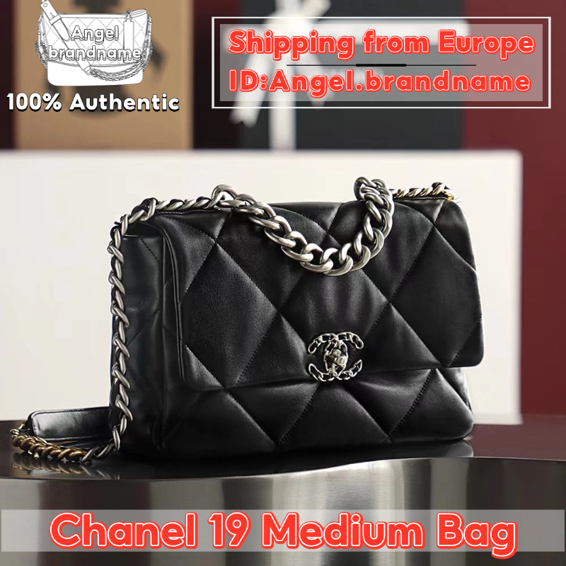 Shopee ถูกที่สุด💯ถุงของแท้👜Chanel 19 Medium Bag 30cm Silver กระเป๋าสะพายคลาสสิก ขายร้อนทั่วโลก