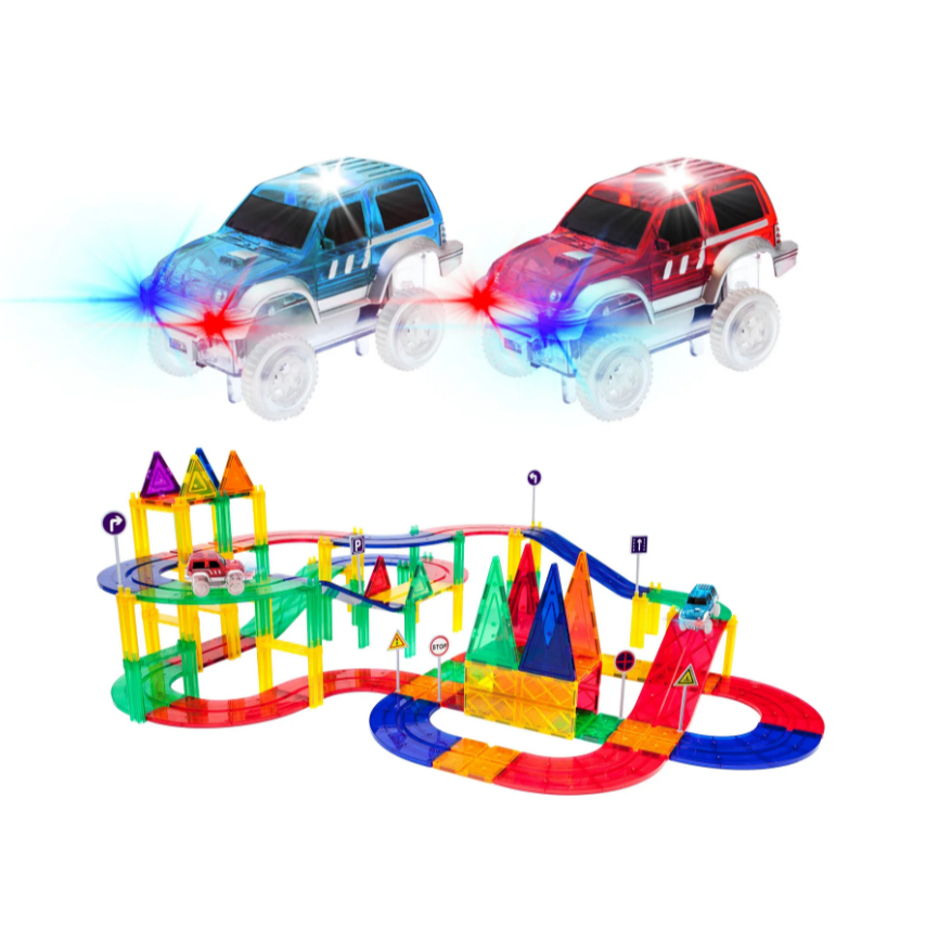 PicassoTiles 80 pc Race Track Magnetic Building Blocks Set