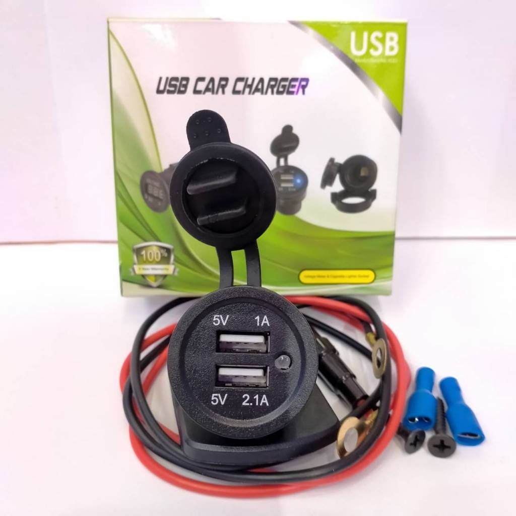 USB CAR CHARGER ตัวชาร์จUSB 2ช่องกลมแบบฝัง แบบชาร์จเร็ว ได้พร้อมกัน2ช่อง