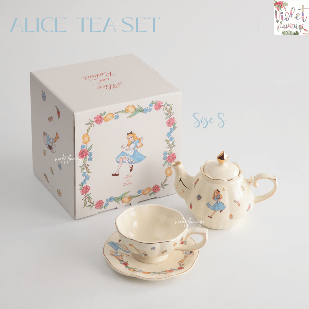 Violet Flamingo ชุดกาน้ำชาพร้อมแก้วและจานรองรุ่น Alice Tea Set ชุดน้ำชามีตัวกรองชา ชุดน้ำชาเซรามิคลายอลิส