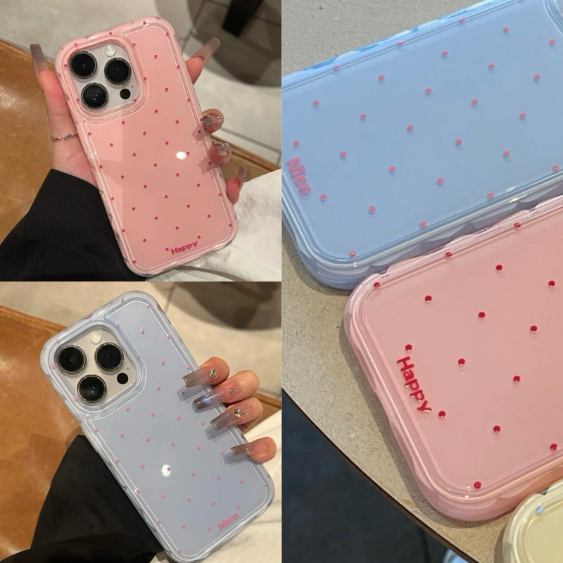 ** มาใหม่ เคสจุด Happy ชมพู/ฟ้านิ่มทั้งชิ้น ขอบกันกระแทก *ลำโพงกันฝุ่น