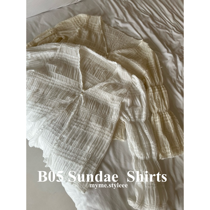 B05 Sundae Shirts - เสื้อเชิ้ตแต่งกระดุมมุกสาวอวบ