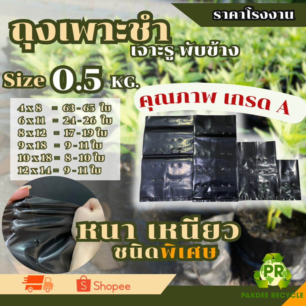 ถุงเพาะชำPE 0.5 กก. /แพ็ค เกรด A หนาเหนียวชนิดพิเศษ มันเงา !!