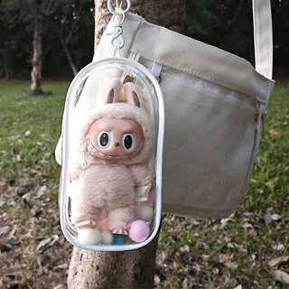 ถุงเก็บของ Labu V1 V2 19CM ถุงใส่ลาบูบู้ จี้ห้อยกระเป๋า ฟรีปอมปอม+พวงกุญแจ สีโปร่งใส กันฝุ่น กันเลอะ（ไม่รวมตุ๊กตา）