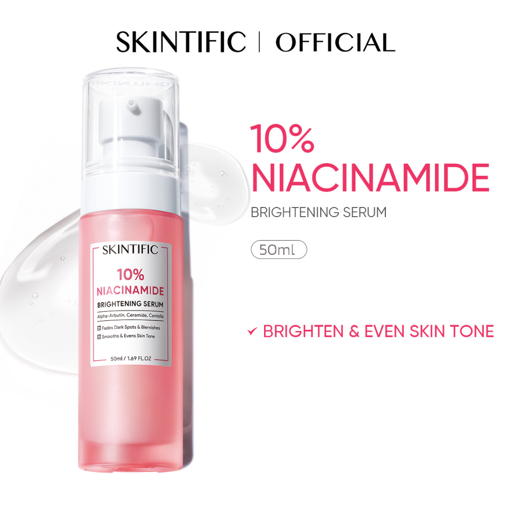 SKINTIFIC 10% ไนอาซินาไมด์ เซรั่มปรับผิวใส 50ml（ลดรอยดำ รอยแดง สูตรอ่อนโยน）10% Niacinamide Brightening Serum