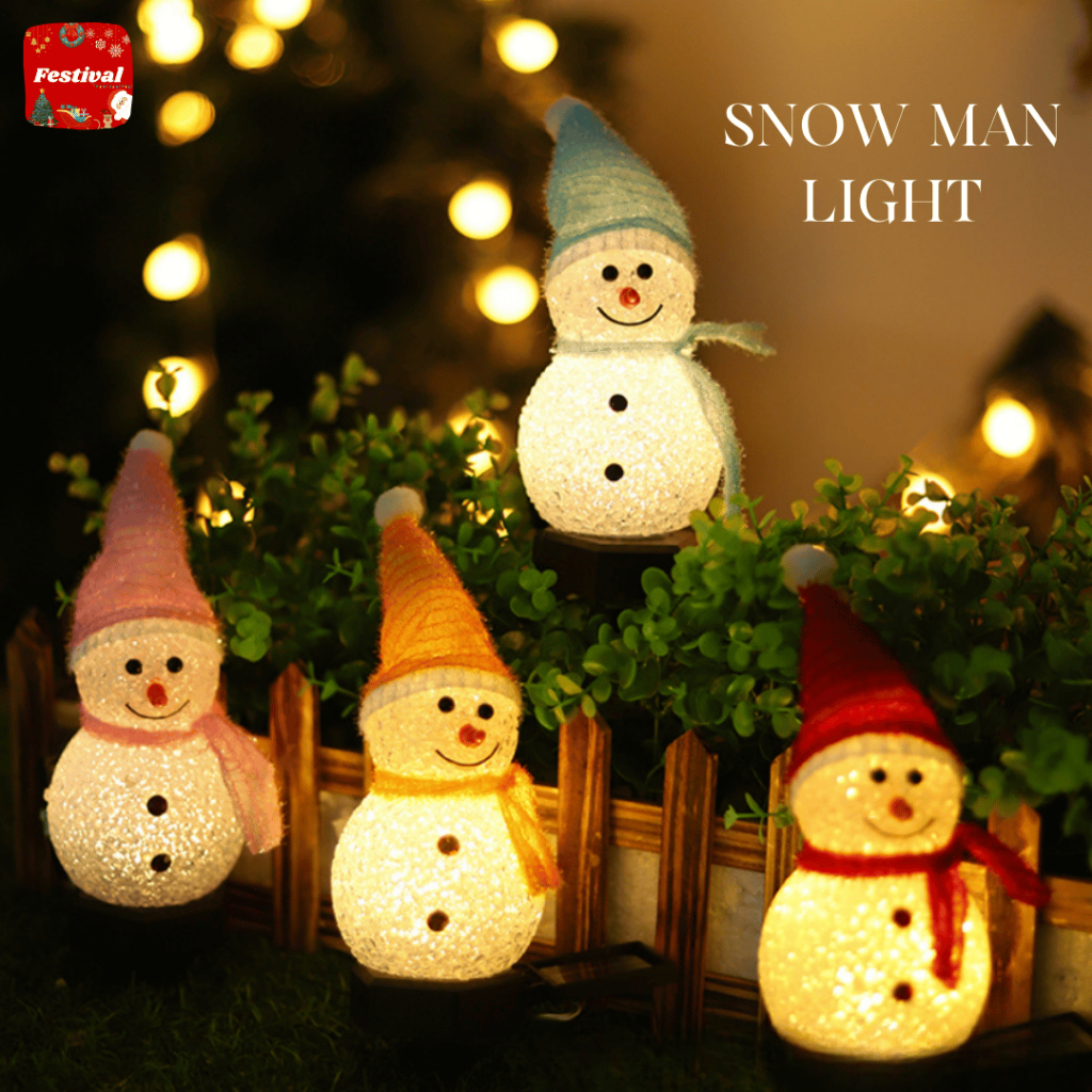 SNOW MAN LIGHT ตุ๊กตาหิมะโซลาร์เซลล์ เพิ่มแสงสว่างยามค่ำคืน ดื่มด่ำกับบรรยากาศแสนอบอุ่น ในธีมเทศกาลวันคริตส์มาส ไฟ สวน