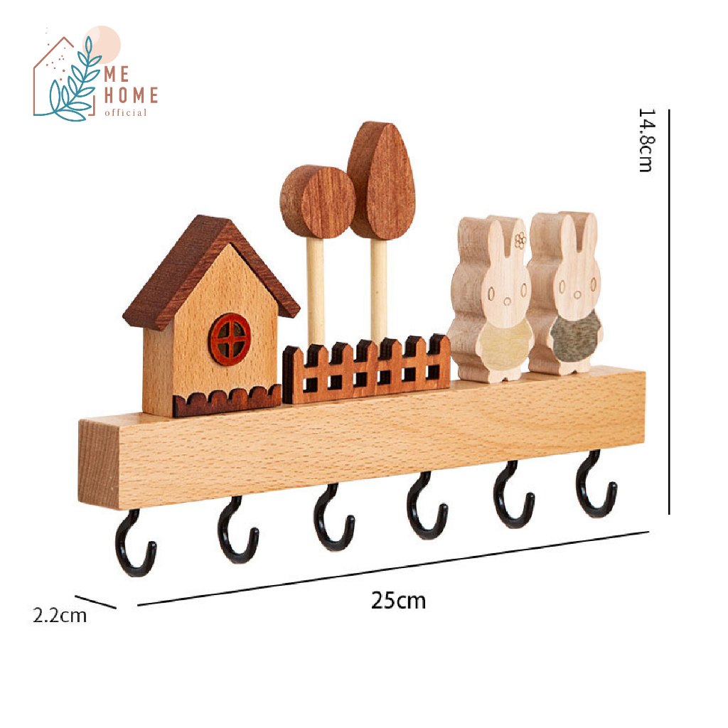 ตะขอไม้บ้านกระต่ายแฮนเมด สำหรับแขวนกุญแจ แขวนของอเนกประสงค์ สไตล์น่ารักๆ ตะขอ ลายไม้ - รูปที่ 4