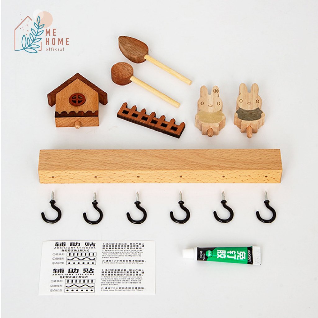 ตะขอไม้บ้านกระต่ายแฮนเมด สำหรับแขวนกุญแจ แขวนของอเนกประสงค์ สไตล์น่ารักๆ ตะขอ ลายไม้ - รูปที่ 5