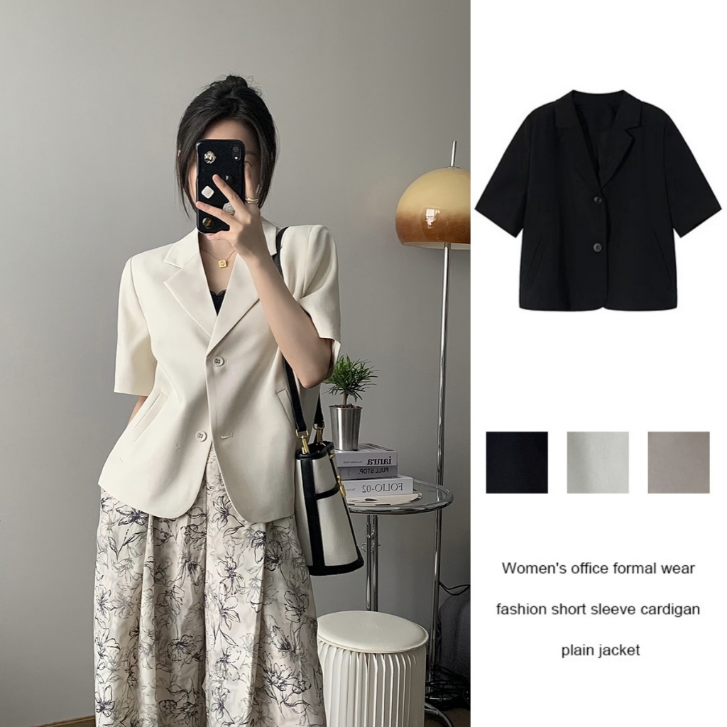 พร้อมส่ง เสื้อเชื้ตสีพื้น เสื้อสูทแขนสั้น เสื้อเบลาซ์ผ้าซีฟอง LIVE