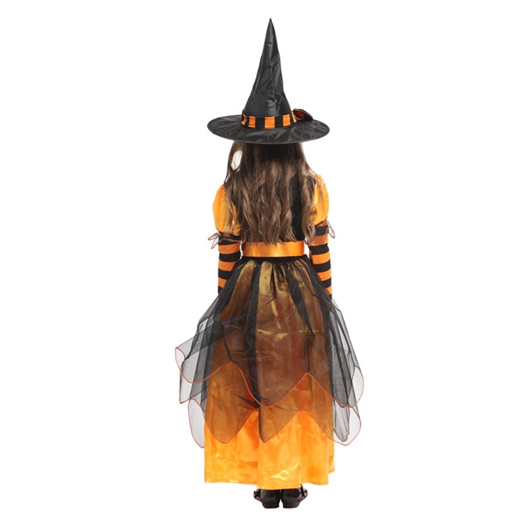 jqk ชุดฮาโลวีน เด็กผู้หญิง ชุดแม่มด มาพร้อมหมวก (มี 2สี ม่วง/ส้ม) รุ่น MM059 - รูปที่ 3