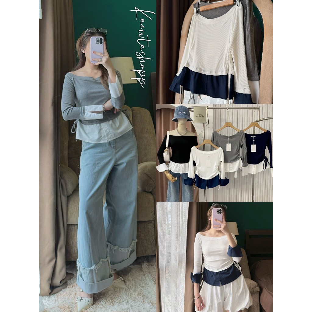 เสื้อปาดไหล่ แต่ง2ชั้น (เย็บติด) รูดข้าง ผ้ายืดเยอะ ทรงสวย ไซส์ใหญ่ *งานถ่ายจากสินค้าจริง* Maikaew matinee kaewtashop