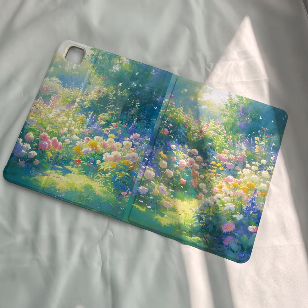 ออกให้ 24 ชม เคสไอแพด Pro112024 Air6 Air7 ภาพวาดสีน้ำมันดอกไม้ ที่ใส่ปากกา เคส iPad gen9 gen11 2025