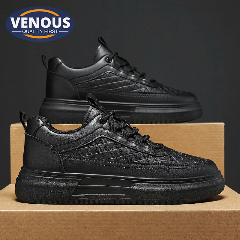 【Venous】2025 รองเท้ากีฬาสีดำใหม่สำหรับผู้ชาย รองเท้าผู้ชายสบายๆ รองเท้ากีฬายางหายใจสำหรับผู้ชาย