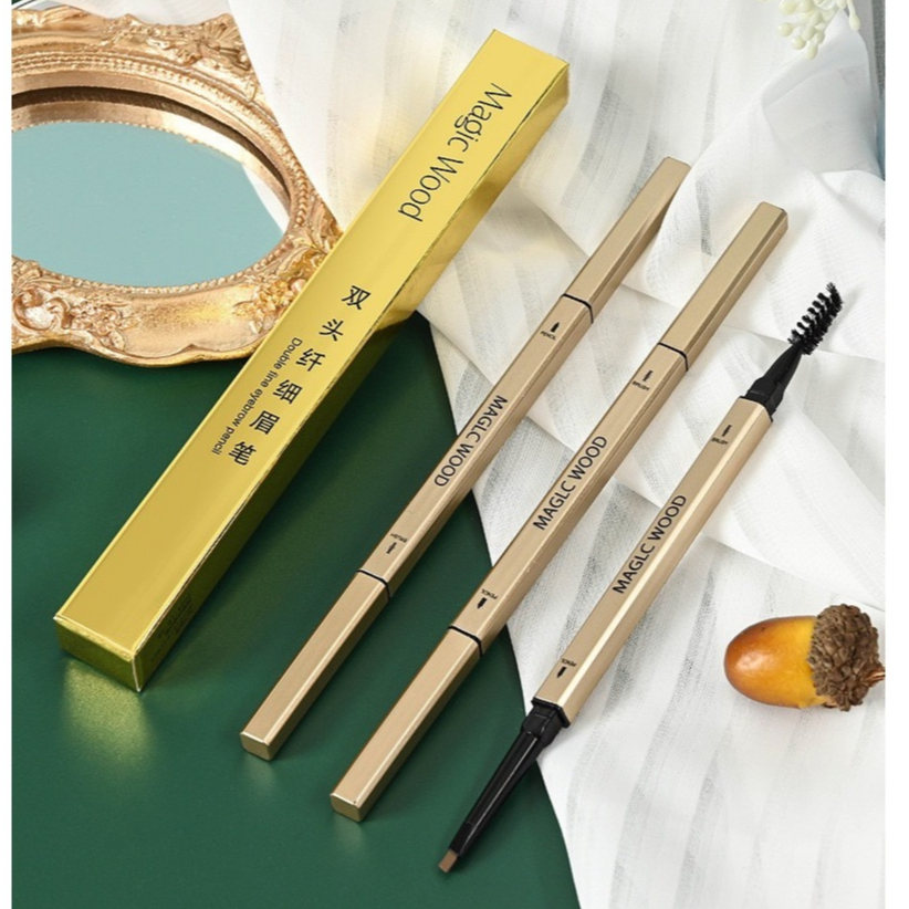 MAGIC WOOD ดินสอเขียนคิ้วกันน้ำ 2 in 1 หัวเรียวเล็ก มีแปรงปัดคิ้วในตัวNO.0401