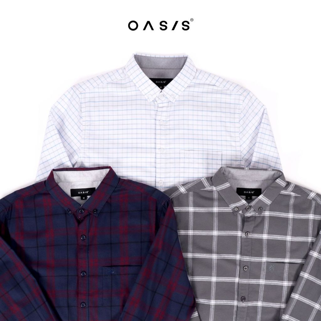 OASIS เสื้อเชิ้ตผู้ชายแขนยาว ใส่ทำงาน ลายสก๊อตใหญ่ ผ้า cotton100% รุ่น MWLF-4009P-18