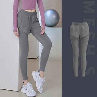mvp sport กางเกงกีฬาผู้หญิง กางเกงรัดรูป 2-in-1 มีซับใน กระเป๋าข้าง