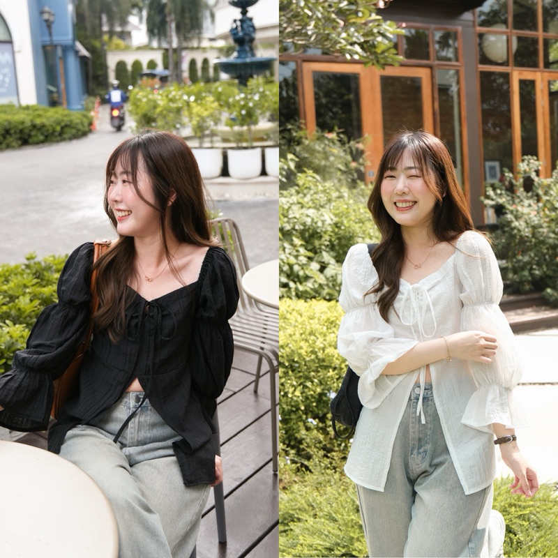 (เติมขาวแล้วค่า)Balloon top❣️Chakiya.store เสื้อแหวกชาย แขนจั้มทรงเจ้าหญิง แนะนำใส่เสื้อในสีอ่อน