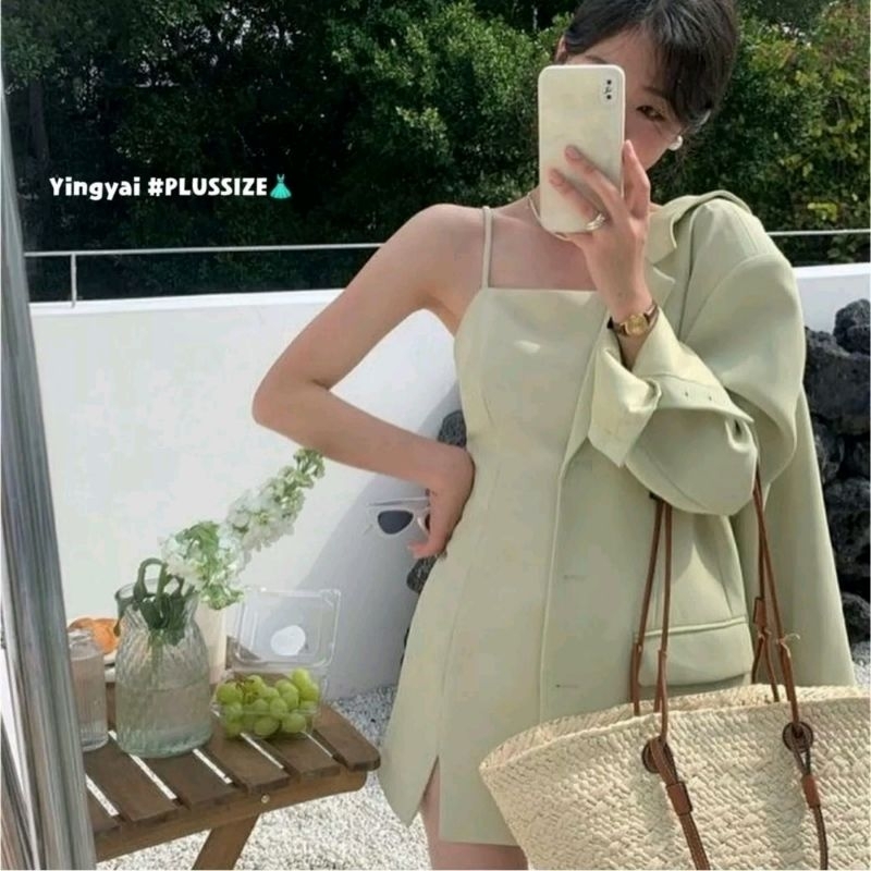 ชุดเซ็ทสูท ไซส์ใหญ่พิเศษ ชุดเดรส+เสื้อคลุมBlazer  Bigsiize อก40-50นิ้ว