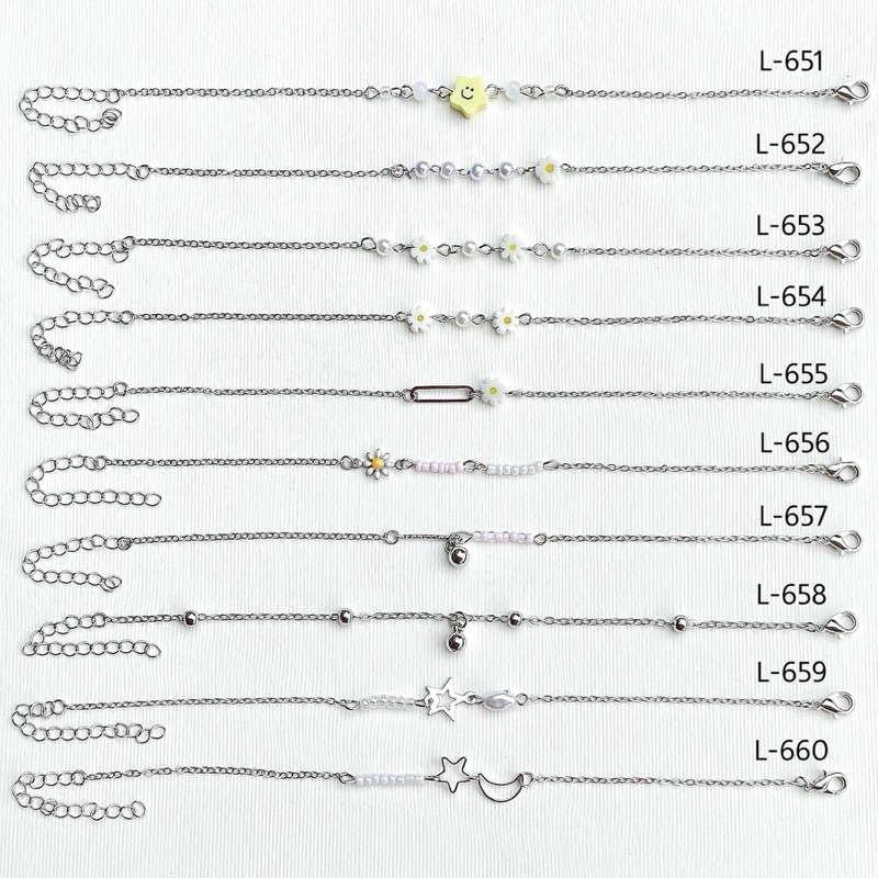 [L651-660] สร้อยข้อมือแบบสายโซ่เส้นเล็กแต่งลูกปัดน่ารักๆ ราคาต่อ1เส้น
