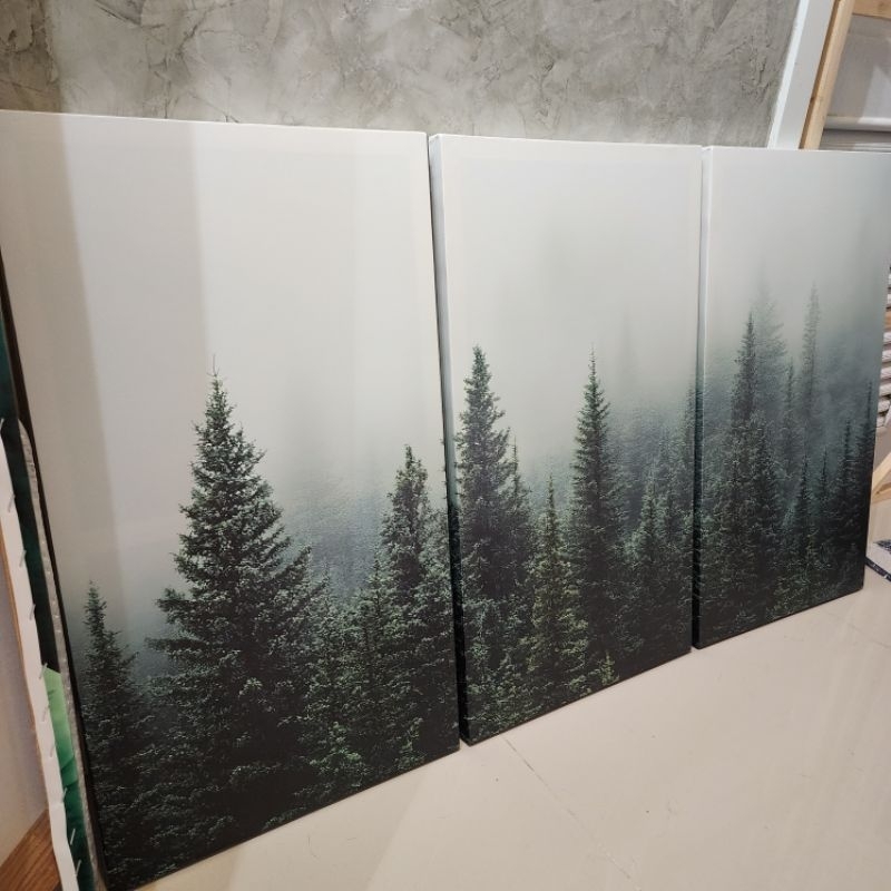 รูปธรรมชาติ ป่าไม้ ภูเขา หมอกขาว ภาพต่อ แคนวาส Canvas กรอบลอย พร้อมแขวน ตกแต่งห้อง คุณภาพดี สวยคมชัด ส่งไว(ส่งจากไทย)