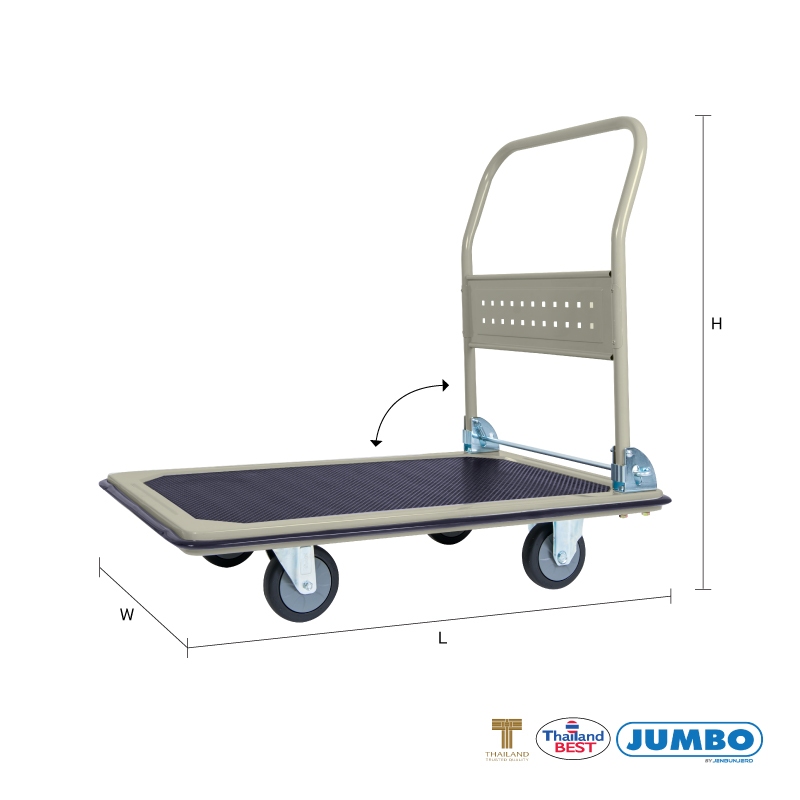 JenStore  JUMBO  รถเข็นพื้นเหล็กชั้นเดียว แบบติดแผงแขวน มือจับข้างเดียวพับได้ 370 กก. HB-210JT