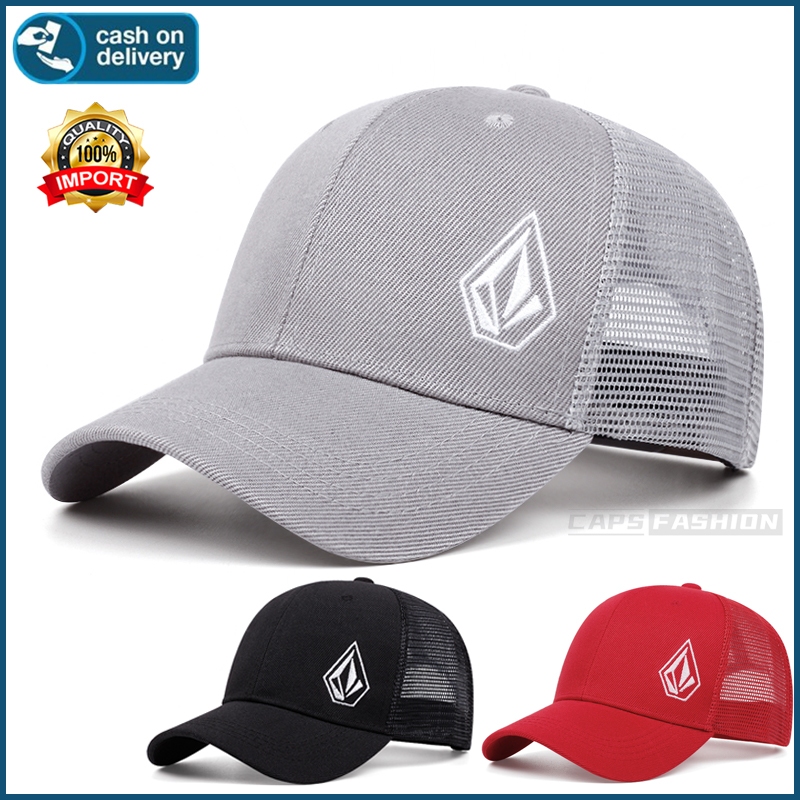 หมวกเบสบอลปักลาย Volcom ดีไซน์ตาข่ายระบายอากาศ หมวกฤดูร้อนแฟชั่น ลำลอง หมวกกีฬา เดินทาง ปรับขนาดได้ มี 3 สี