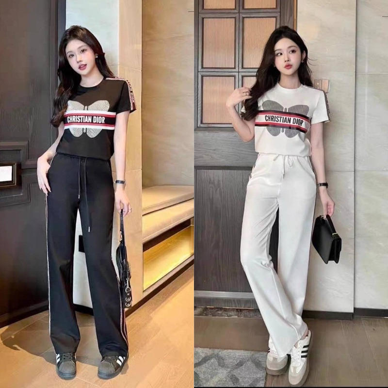 (อกเล็ก+ไซส์ขสวs ดำ2xl) ชุดวอม ชุดเซตกางเกงขายาว ลายผีเสื้อ งานป้าย aiyarin