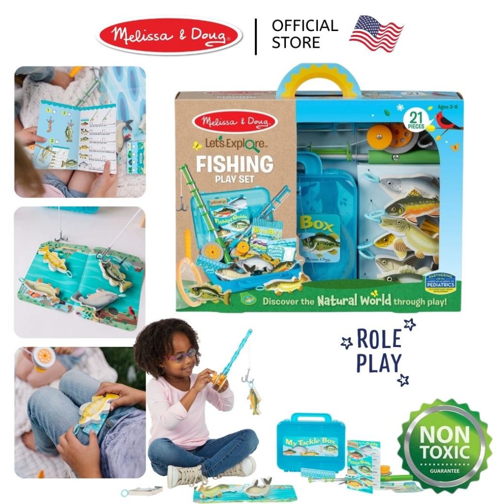 (ของแท้ USA) ของเล่นตกปลา ปลาชิ้นหนา เบ็ดx2 เหยื่อตกปลา กล่องเก็บอย่างดี ครบ Let's Explore Fishing Melissa & Doug