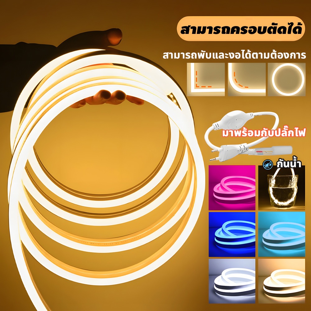 1/3/5/10M แถบไฟนีออน LED ไฟแถบนีออน 220V เหมาะแก่การตกแต่งบ้าน กันน้ํา พร้อมปลั๊ก