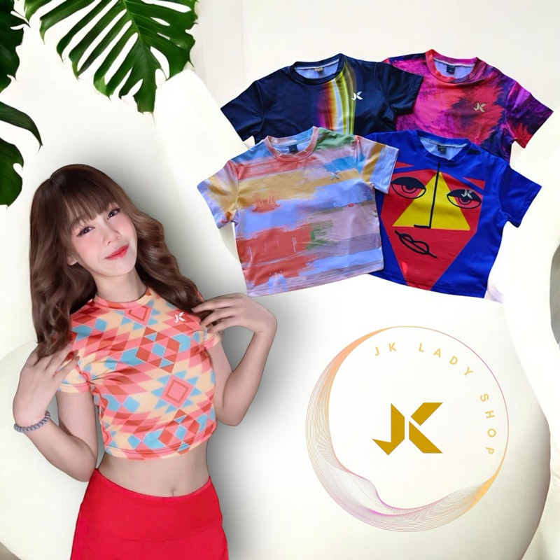 เสื้อวิ่งแขนสั้นเสื้อครอปแขนสั้นพิมพ์ลาย#ใส่วิ่ง#ใส่ออกกำลังกาย