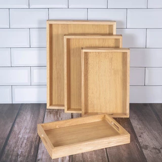 KAPEKANZ ถาดไม้ ถาดเสิร์ฟ ถาดเสิร์ฟสี่เหลี่ยม ถาดไม้ ขนาดใหญ่ Wooden Tray ไม้ยางพารา จากไม้แท้ธรรมชาติ มี 4 ไซส์