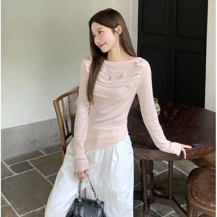 พร้อมส่งในไทย** เสื้อแขนยาว ผ้านิ่มยืด ใส่หน้าหนาว ไม่หนา ใส่สบายสำหรับผู้หญิง Y152