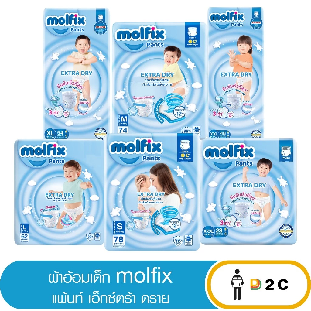 [ห่อ] ผ้าอ้อมเด็ก กางเกง โมลฟิกซ์ Molfix Pants แพมเพิสเด็ก