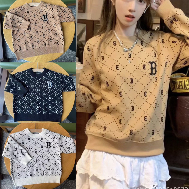 พร้อมส่ง เสื้อแขนยาวไหมพรมลายMLB เสื้อกันหนาว งานปัก งานป้าย ฟรีไซส์ อก42นิ้ว ผ้านุ่ม ใส่อุ่น คาร์ดิ