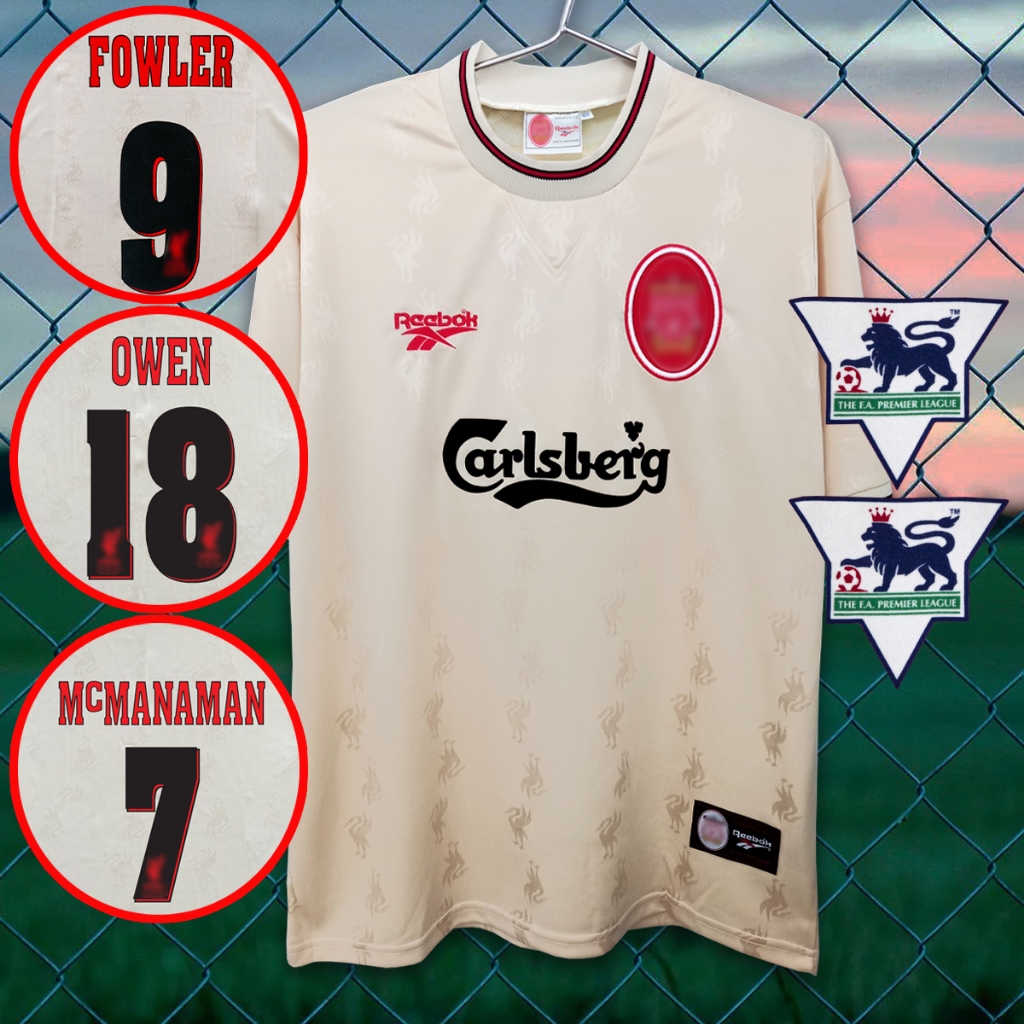 เสื้อฟุตบอลย้อนยุค ลิ เวอ พู เสื้อหงส์แดง เยือน สีครีม ปี1996-97 เกรดเชียร์ RT0007 ทำชื่อเบอร์ได้ ไซส์เอเชีย XS-4XL