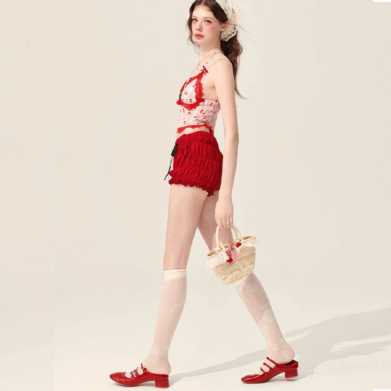 Hot.bikiniส่งไวจากไทยชุดเที่ยวทะเล คอวีลึก Cherry Top รูปที่ 4