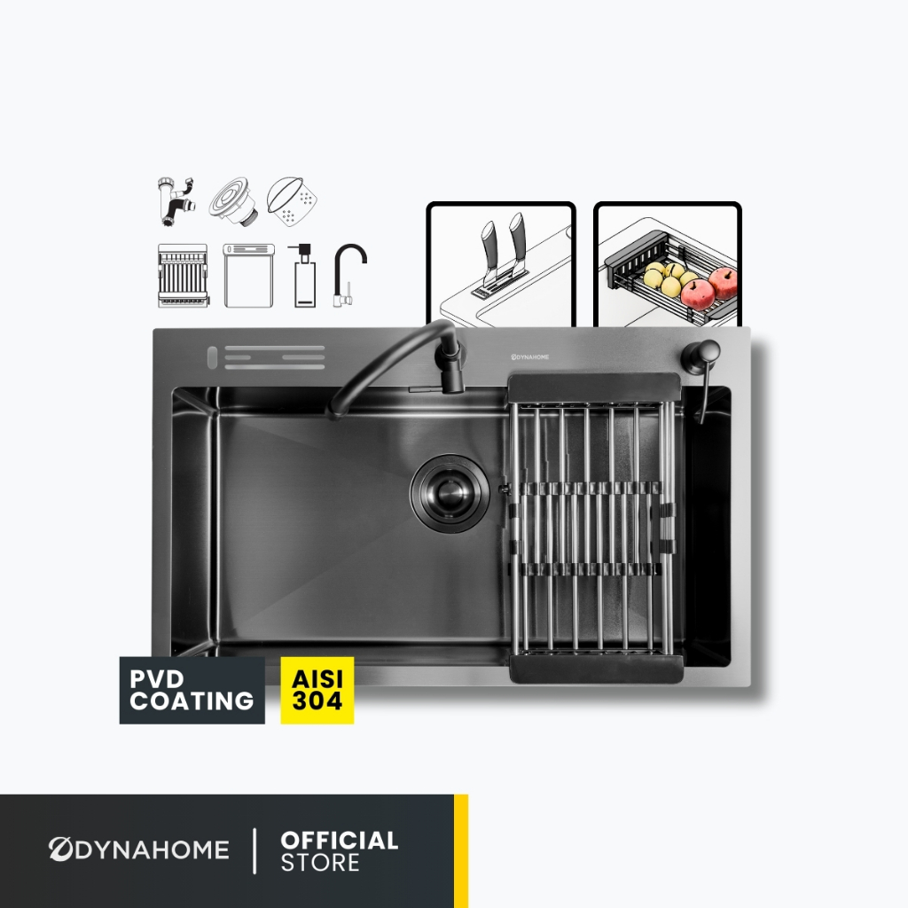 DYNAHOME รุ่น WD-7545-TS-BKซิ้งค์อ่างล้างจาน 1 หลุม สแตนเลส เกรด 304