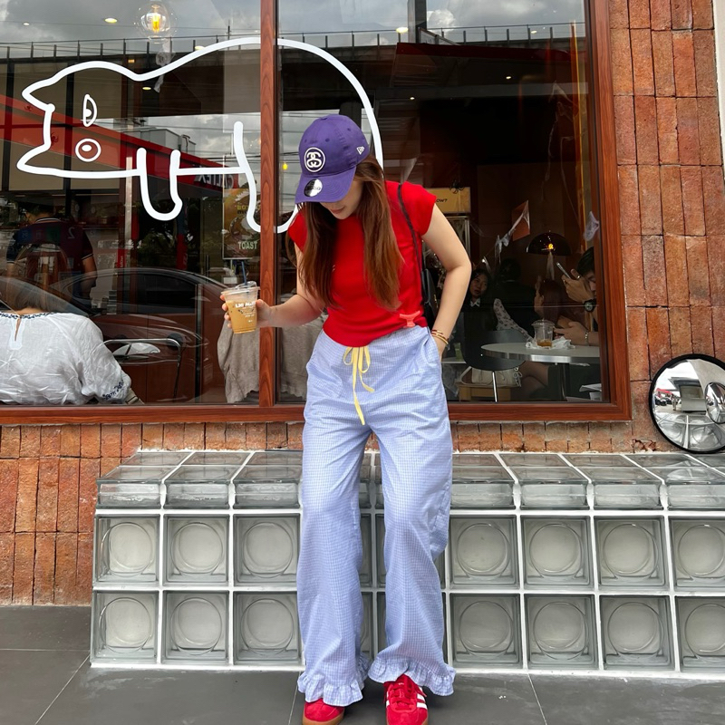 [SHOPEE VDO ลดเหลือตัวละ 197฿] Scott Blue Pants กางเกงขายาวแต่งระบายปลายขา สวยมากค่ะ