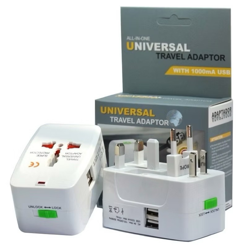 Universal Travel Plug Travel 2USB Adaptor ALL IN ONE หัวแปลง ขาปลั๊ก ปลั๊ก ปลั๊กแปลง ทั่วโลก อเนกประสงค์ หลายประเทศ
