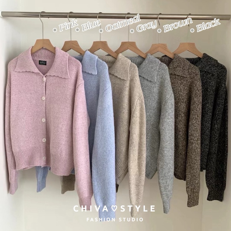 -𝐂𝐡𝐢𝐯𝐚- พร้อมส่ง เสื้อคลุมคาร์ดิแกน เสื้อกันหนาวไหมพรมคอปก(ผ้าหนาพิเศษ)**