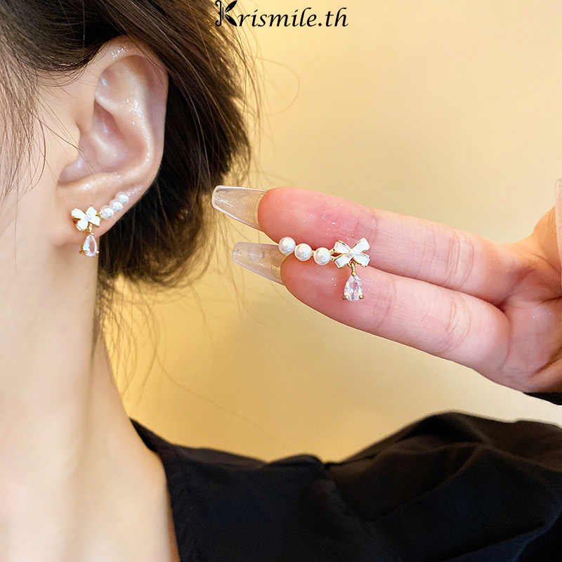 COD-ในไทย💖ต่างหูS925 ดอกไม้มุก จี้เพทาย สไตล์หรูหราแสง สำหรับผู้หญิง ไม่ทําให้แพ้ง่าย สแตนเลส เครื่อ